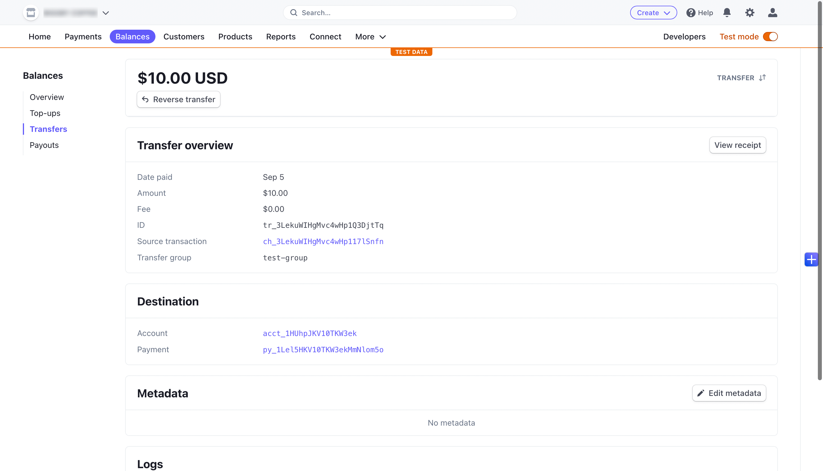 Platform's Dashboard with the payment